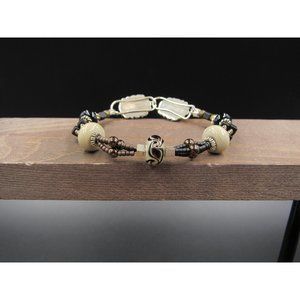 7" Sterling Silver Beaded And Fancy Glass Bracelet Vintage Elegant Beautiful